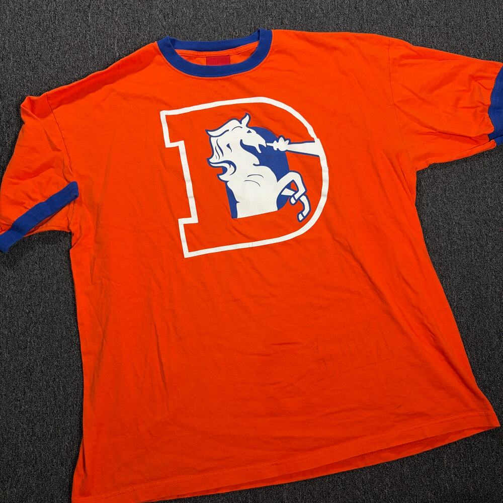 Vintage Y2k Denver Broncos Nfl Football Reebok Orange Blue Graphic Tee XXL